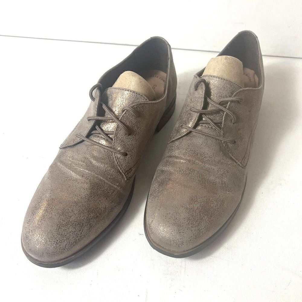 Clarks Womens 10M Metallic Brown Faux Leather Lace Up Oxford Comfort Casual Shoe
